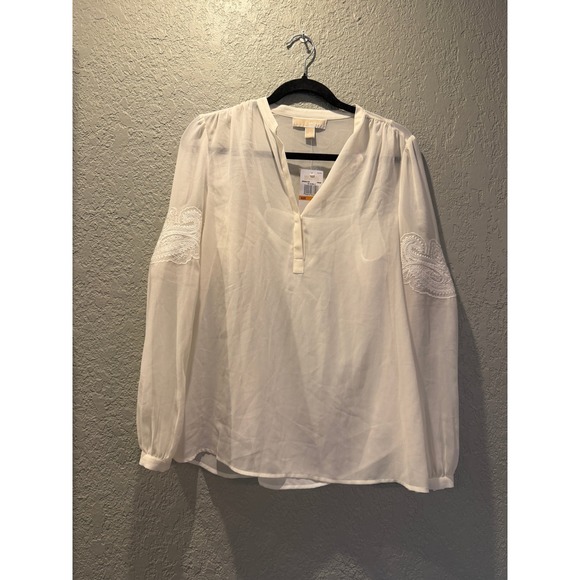 Michael Kors Tops - MICHAEL Michael Kors Cream Embroidered Sheer Flowy V Neck Blouse Top Size S
